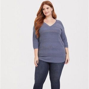 Torrid Blue Pointelle Pullover V-Neck Tunic
Sweater 2X Coastal Grandma Cabincore